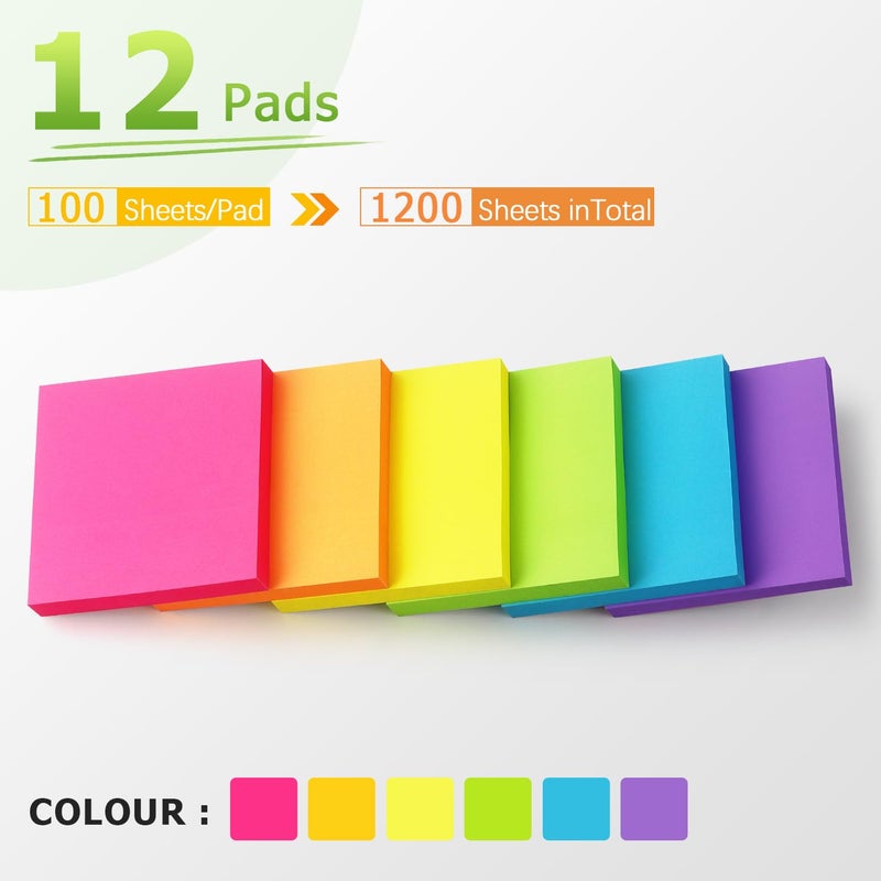 Winner Aura Pop Up Sticky Notes 3x3 inch Bright Colors Self-Stick Pads 12 Pack 1200 Sheets - Image 4